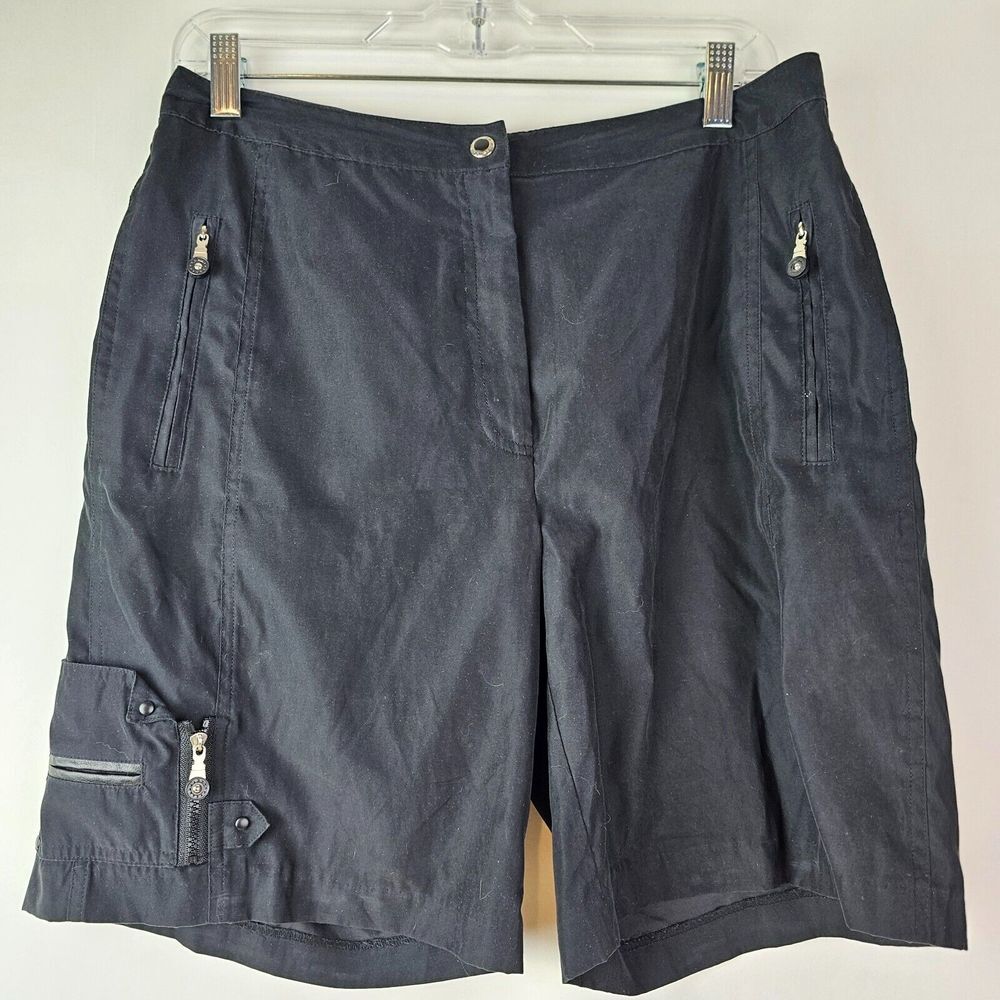 Jamie Sadock Bermuda Golf Shorts Black Mid Rise Zip Pockets Stretch Womens 6